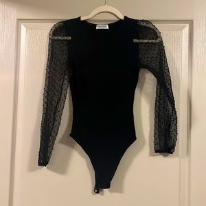Black bodysuit with sheer sleeves